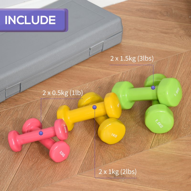 HOMCOM 6kg Dumbbell Set with Suitcase, Fitness Weights Dumbbells Set for Men and Women Home Gym, Workout
