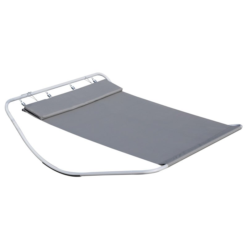 Outsunny Rocking Sun Lounger, Double Garden Lounger Sunbed with Headrest Pillows, Texteline Outdoor Rocking Chair Swing Hammock Daybed with Metal Frame for Patio, Terrace, 212 x 175 x 60 cm, Grey