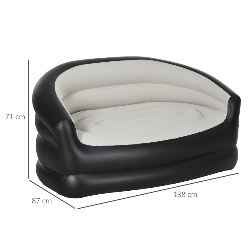 Outsunny 2 Person Inflatable Sofa Couch, Inflatable Chair with Soft Plush Fabric, for Camping, Gaming, Reading and Movie Watching, Grey