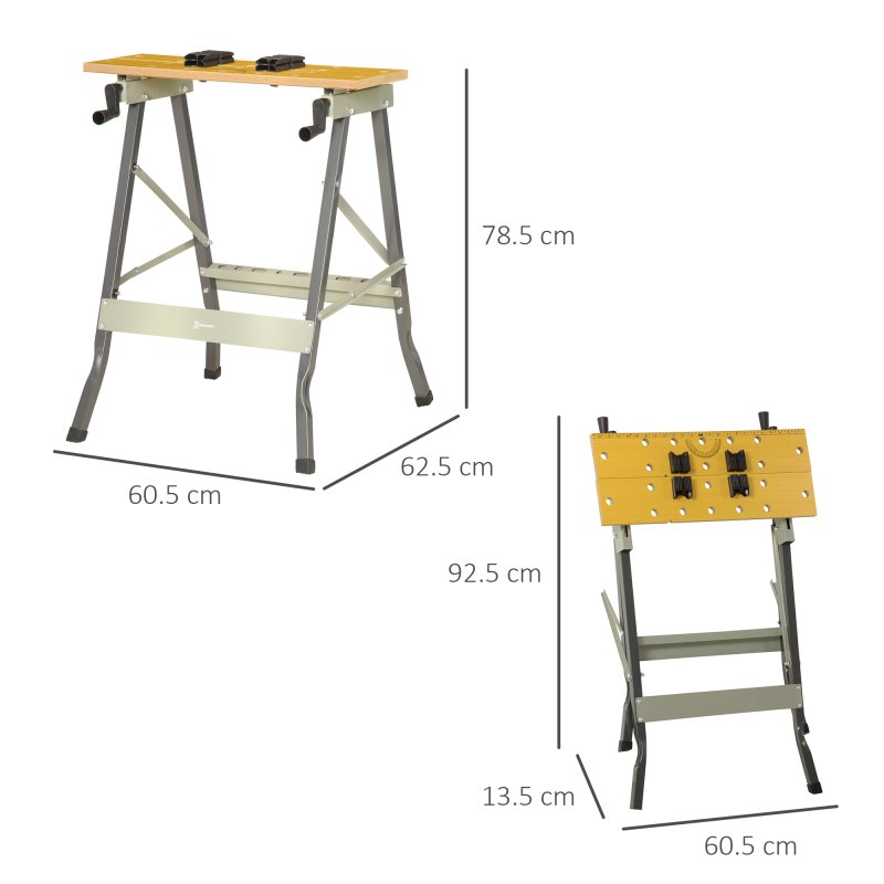 DURHAND 4-in-1 Work Bench, Folding Clamp Table w/ 4 Adjustable Clamping Pegs for DIY Home Garage, Grey
