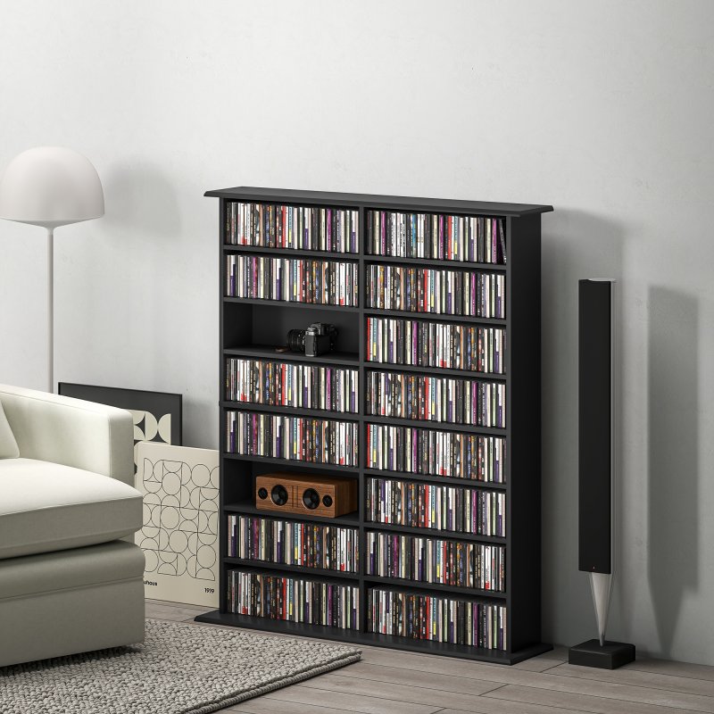 HOMCOM 720 CD/396 DVD Storage Unit, 396 Blu-ray Media Storage Shelf with 16 Compartments and 12 Adjustable Shelves, CD Tower for Living Room, Bedroom, Office