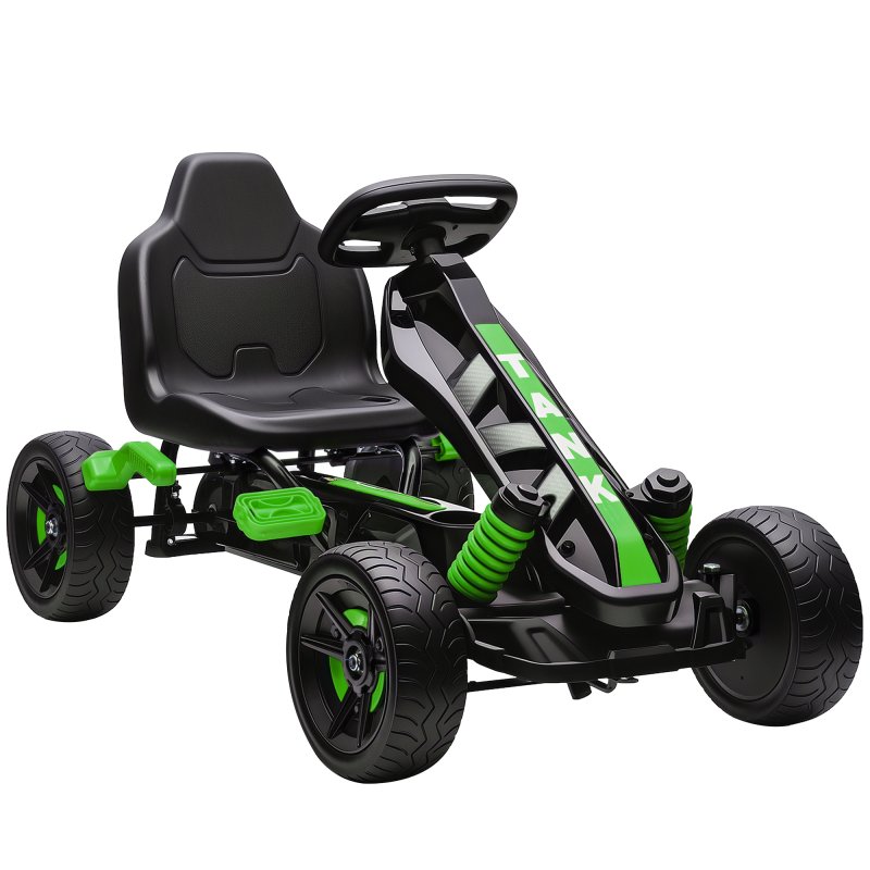 AIYAPLAY Pedal Go Kart, Ride on Racer with Freewheel System, Brake, Non-Slip EVA Wheels, Metal Frame, Go Kart for Kids Ages 3-6 Years, Green
