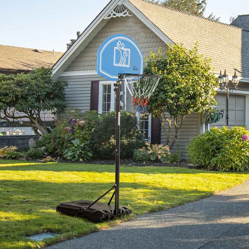 HOMCOM Basketball Hoop and Stand with PE Backboard and Weight Base Height Adjustable 1.6-2.1m Portable on Wheels, Blue