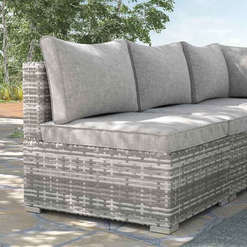 Outsunny Armless Rattan Garden Chair, Outdoor Rattan Chair with Cushions, PE Wicker Garden Furniture with Steel Frame, Adjustable Footpads for Garden, Terrace, Light Grey