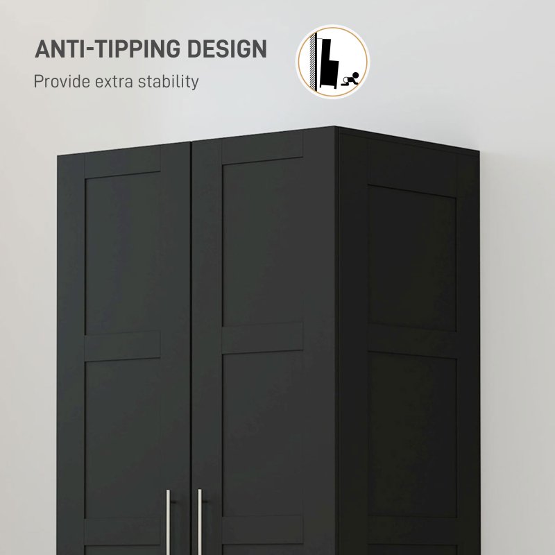 HOMCOM 2 Door Wardrobe for Bedroom, Double Wardrobe with Shelves and Hanging Rail, Modern Bedroom Furniture, Black
