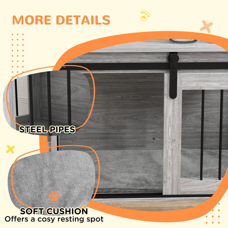 PawHut Dog Crate Furniture, Dog House Furniture Style for Medium Breeds, Pet Kennel with Removable Cushion for Indoor Use, 80 x 54 x 57cm, Grey