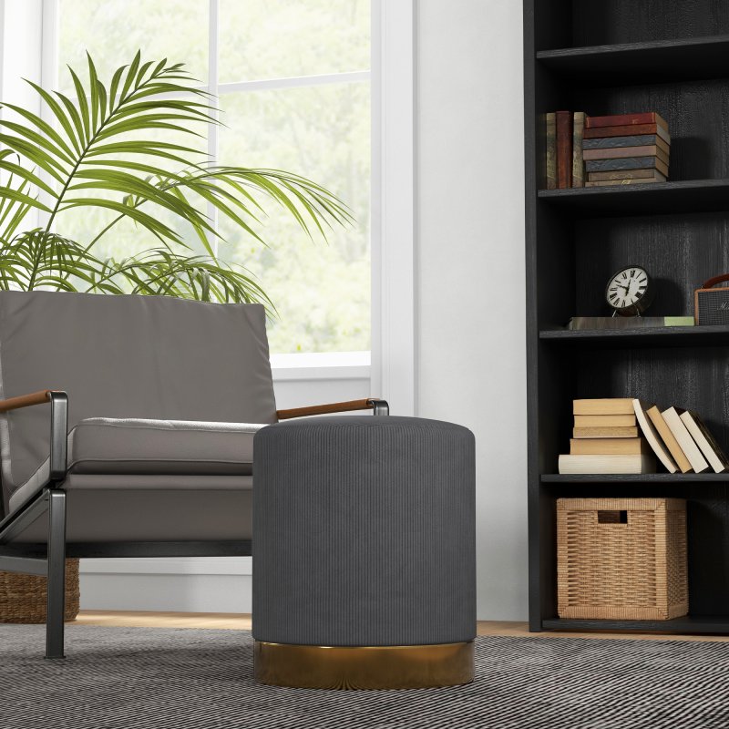 HOMCOM Modern Round Footstool, Corduroy Fabric Upholstered Foot Stool with Padded Seat for Living Room, Entryway