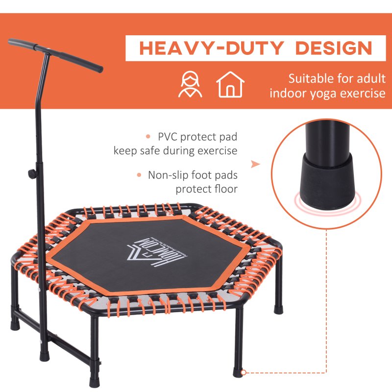 HOMCOM 48" Mini Fitness Trampoline Rebounder Indoor Outdoor Mini Jumper with Adjustable Handle Hexagonal Orange