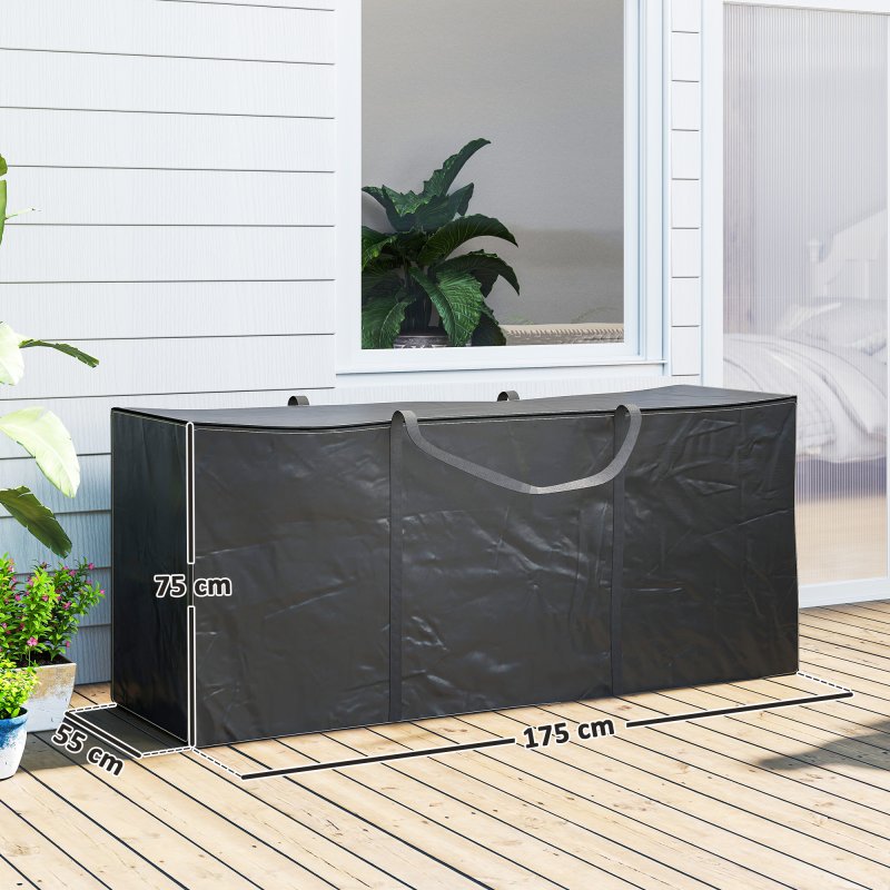 Outsunny 720 L Outdoor Garden Cushion Storage Bag, Heavy Duty 600D Oxford Fabric Waterproof Garden Furniture Cushion Storage Bag with 2-Way Zip for Tent, Christmas Tree, 175 x 55 x 75 cm, Black