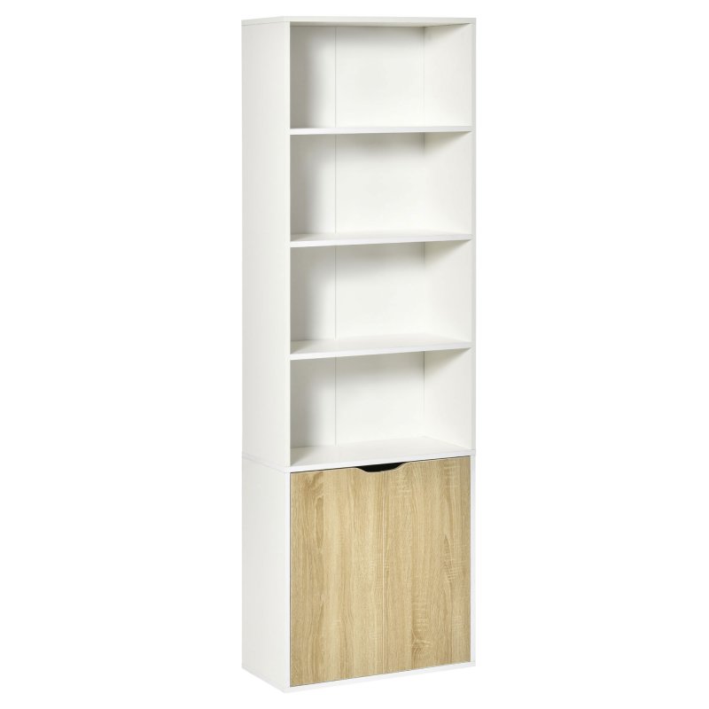 HOMCOM 6-Tier Tall Bookcase, Bookshelf with 4 Open Shelves and Double Door Storage Cabinet, Freestanding Display Rack for Living Room, Bedroom, Home Office, Study, 59 x 29 x 180cm