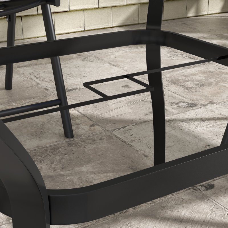 Outsunny 80cm Square Garden Dining Table with Umbrella Hole, Outdoor Dining Table with Marble Effect Top for 4 People, Black/Grey