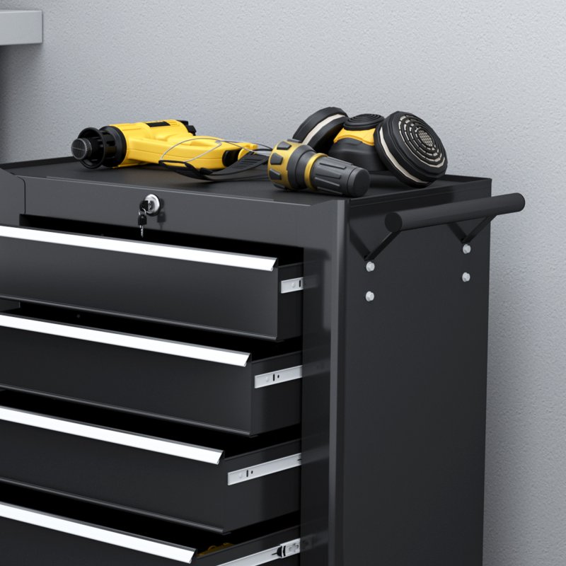 HOMCOM Steel 5-Drawer Tool Storage Cabinet Lockable with Wheels Handle 2 Keys Garage Equipment Trolley Home Work DIY Workshop Chest Black