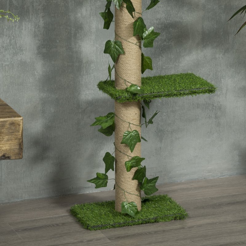 PawHut 242cm Floor to Ceiling Cat Tree for Indoor Cats with Leaves, Height Adjustable Cat Climbing Tower with Scratching Post, Anti-Slip Kit - Green
