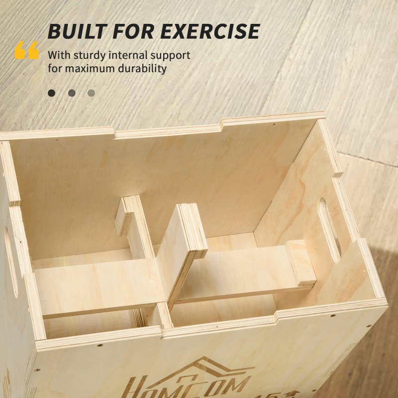 HOMCOM 3-in-1 Wooden Plyo Box, Plyometric Jump Box with Handle Openings for Home Gym, Workout Training, Natural