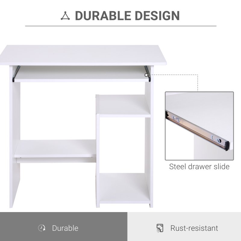 HOMCOM Compact Small Computer Table Wooden Desk Keyboard Tray Storage Shelf Modern Corner Table Home Office