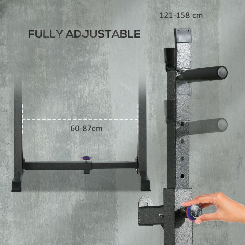 SPORTNOW Heavy-Duty Squat Rack, Adjustable Barbell Rack with Dip Station, Multi-Function Weight Lifting, for Home, Gym, Max Load 150kg - Black