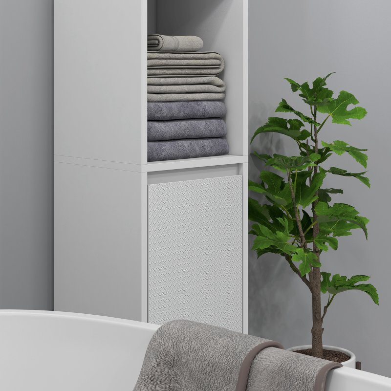 HOMCOM Narrow Bathroom Cabinet, Slim Bathroom Storage Unit with Open Compartment, Freestanding Storage Cupboard for Small Spaces, 30 x 30 x 160 cm, White
