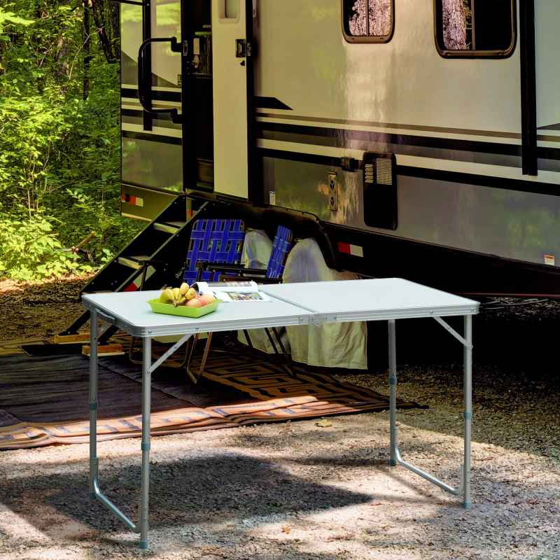 Outsunny 4FT Garden Outdoor Camping Table Portable Folding Picnic Table Aluminium Frame with Adjustable Height 120L x 60W x 70H (cm)