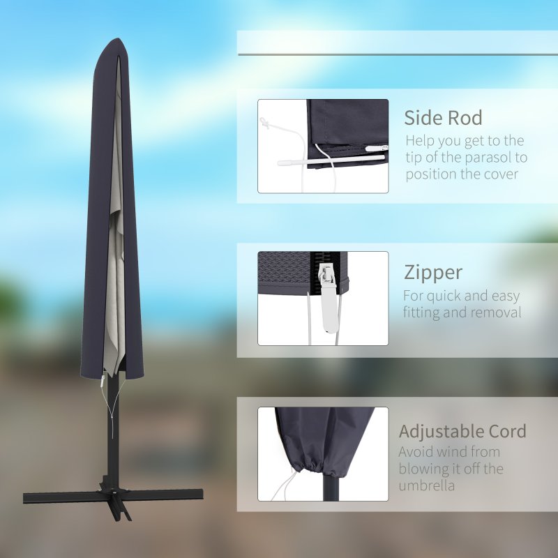 Outsunny Garden Parasol Cover, Outdoor Patio Umbrella Protector Weatherproof Garden Patio with Rod, Zipper for 2-4m Parasol, 60 x 160cm, Dark Grey