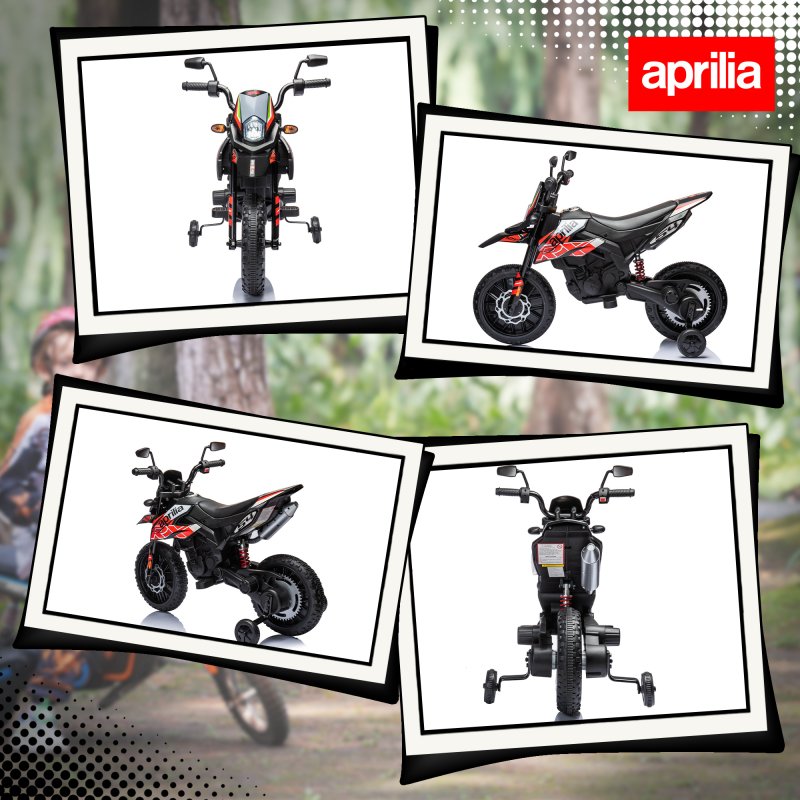 AIYAPLAY 12V Kids Motorcycle, Aprilia Licensed Kids Electric Motorbike with Training Wheels, Spring Suspension, LED Light, Music, USB, Kids Electric Bike for Boys, Girls, Red/Black