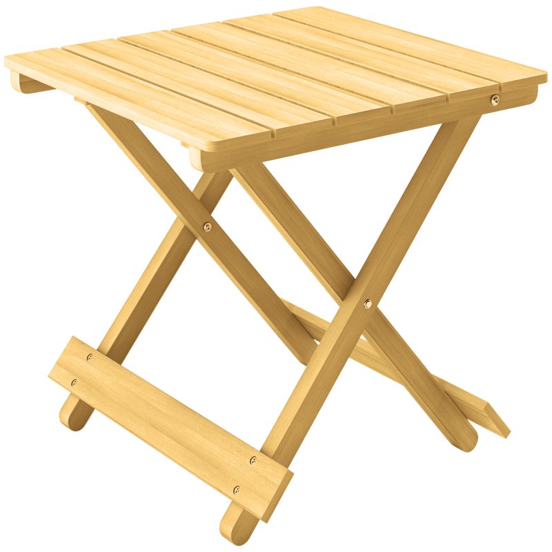 Outsunny Fir Wood Folding Coffee Table, Lightweight Small Garden Table with Slatted Top, Portable Folding Side Table for Balcony Deck Patio Terrace, Nature Wood Finish