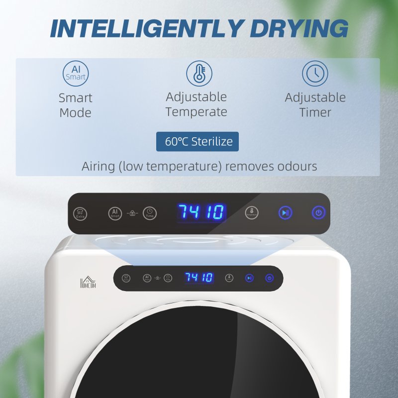 HOMCOM 4kg Vented Tumble Dryer, 1000W Compact Freestanding Front Tumble Dryer with Stainless Steel Tub, Timer, 6 Heat Settings, Small Portable Clothes Drying Machine, White