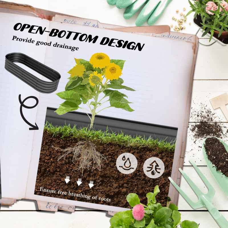 Outsunny Galvanised Raised Beds for Garden, Metal Elevated Planter Box with Safety Edging, Easy DIY for Growing Flowers, Herbs, Succulents, 150 x 62 x 30cm, Dark Grey