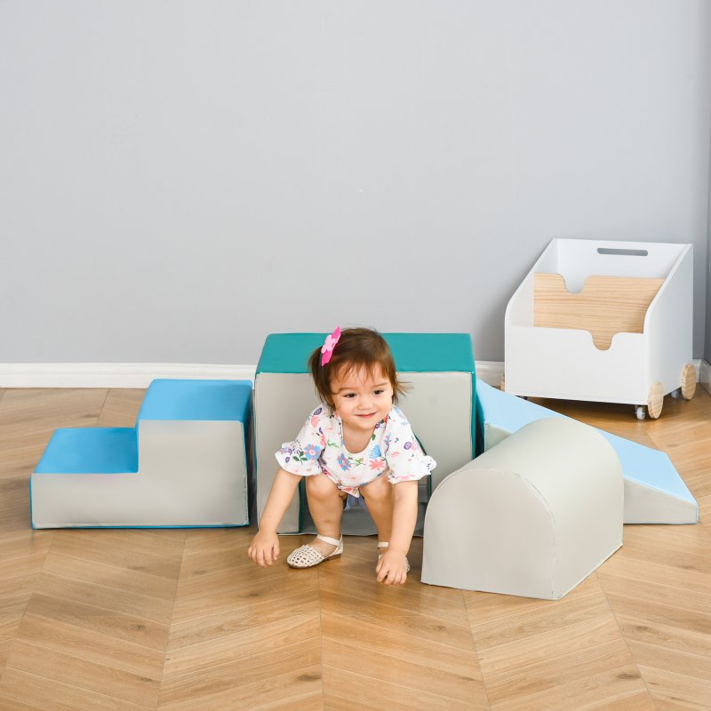 HOMCOM Baby Soft Play Set, 4 Piece Soft Play Equipment for Toddlers 12-36 Months, Climb and Crawl Foam Play, Kids Activity Play Toy, Multi-colored