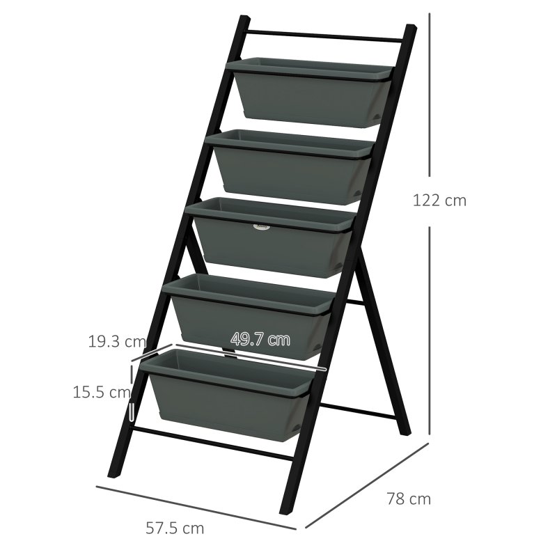 Outsunny Vertical Raised Garden Bed with 5 Removable Tray, Indoor Outdoor Elevated Plant Stand Grow Container for Vegetable Flowers Herbs, Charcoal Grey