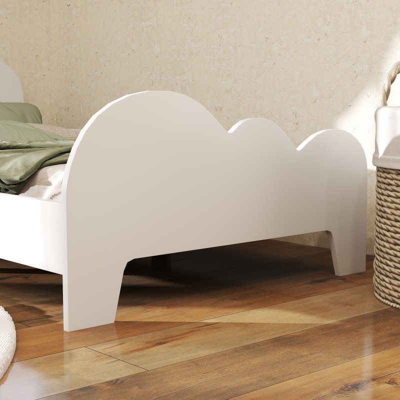 AIYAPLAY Toddler Bed, Cloud-Themed Kids Bed Frame with Safety Rails, Kids Bedroom Furniture, for Ages 3-8 Years, White