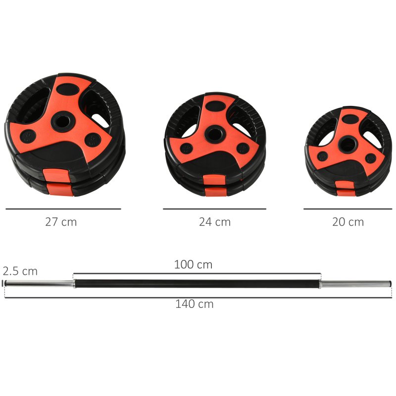 SPORTNOW 20kg Barbell Weights Set, Adjustable Weight Set, Free Body Pump Bar and Weights, Weight Lifting Strength Training Equipment for Home Gym Exercise, Max Load 50kg
