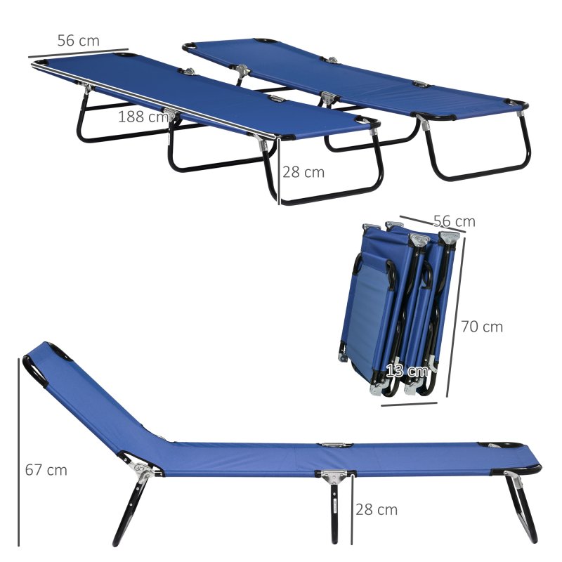 Outsunny Folding Sun Loungers Set of 2, Outdoor Day Bed with 5-Position Adjustable Backrest, Portable Recliner Garden Chairs with Breathable Mesh for Beach, Patio, Blue