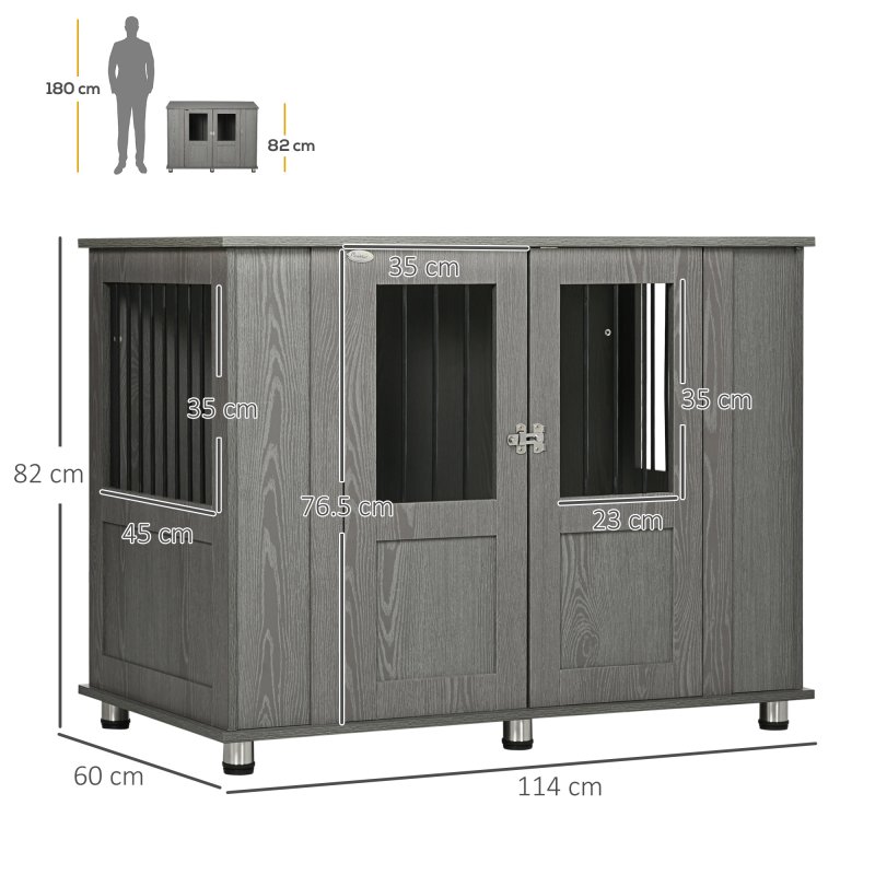 PawHut Dog Crate Furniture End Table, Pet Kennel for Extra Large Dogs with Magnetic Door Indoor Animal Cage, Grey, 114 x 60 x 82 cm