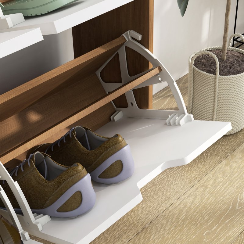 HOMCOM Modern Shoe Cabinet with 4 Flip Drawers and Adjustable Shelf, Hallway Shoe Cupboard Storage Organizer for 16 Pairs of Shoes