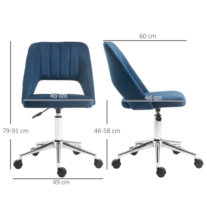 Vinsetto Mid Back Office Chair, Velvet Fabric Swivel Scallop Shape Computer Desk Chair for Home Study Bedroom, Dark Blue