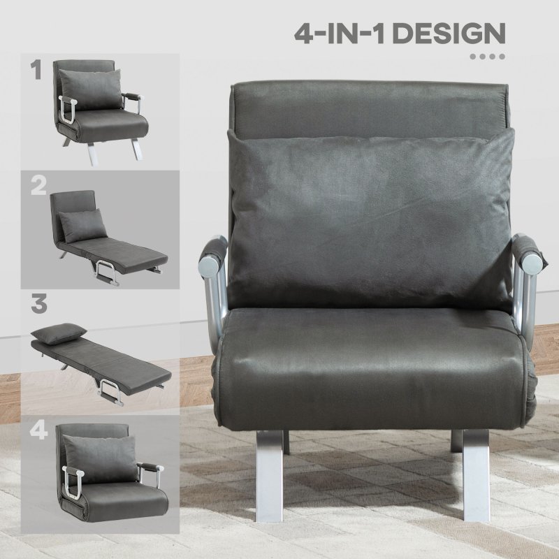 HOMCOM Single Chair Bed, Click Clack Convertible Bed Settee, Modern Velvet Feel Fabric Lounge Couch with Cushion for Living Room, Bedroom, Guest Room