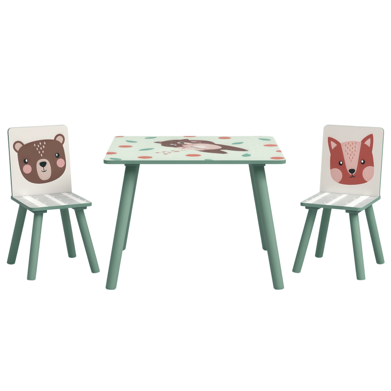 ZONEKIZ Kids Table and Chair Set, Toddler Table with 2 Chairs, Three Piece Toddler Activity Furniture Set for Bedroom, Nursery, Playroom, Green