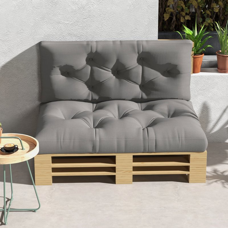 Outsunny 2 Seater Outdoor Seat Cushions Back Cushion for Pallet, Water Repellent Seat Pads, Light Grey
