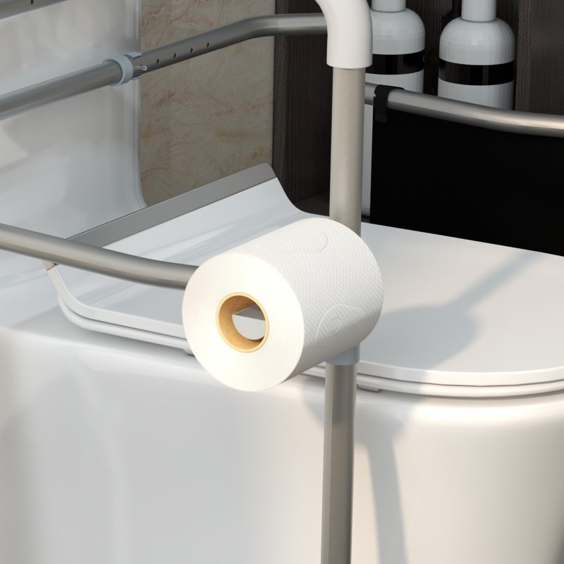 HOMCOM Free Standing Toilet Frame, Height and Width Adjustable Toilet Safety Frame with Arms, 2 Additional Suction Cups, Storage for Elderly, Disabled, Handrail Grab Bar, 136kg Weight Capacity