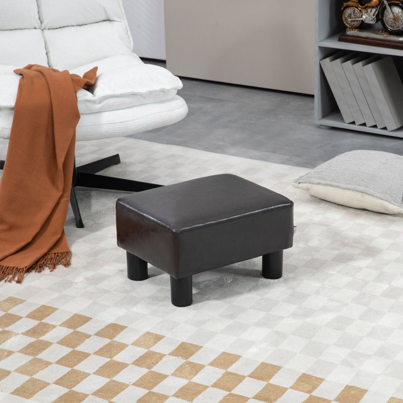 HOMCOM Faux Leather Footstool, Small Foot Rest, Rectangle Sofa Stool for Bedroom Living Room, Brown