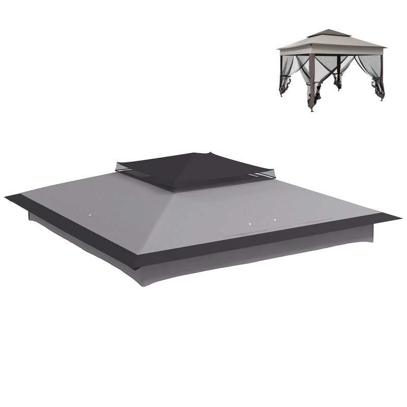 Outsunny Gazebo for 3.25m x 3.25m Frame, 2 Tier Gazebo Cover, UV Protection, Grey