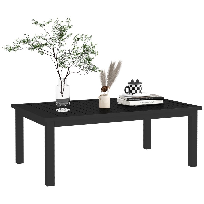 Outsunny Aluminium Outdoor Coffee Table, Rectangular Patio Side Table with Slat Tabletop for Indoor, Garden, Balcony, 100cm x 60 cm, Black