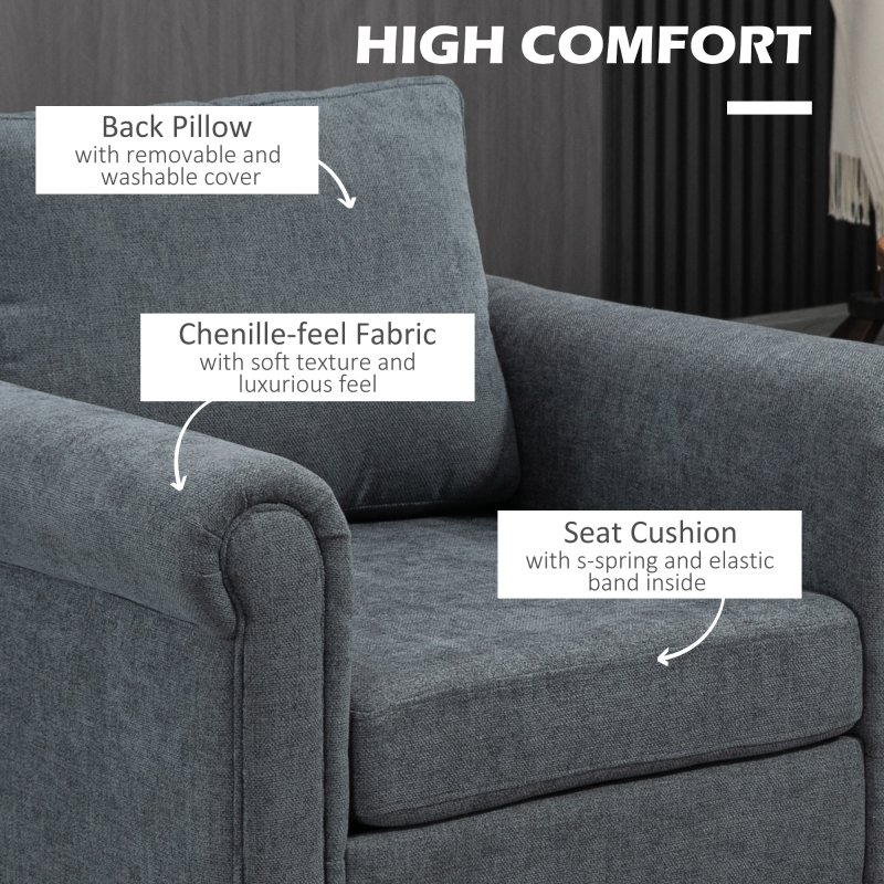 HOMCOM Armchair, Upholstered Accent Chair, Occasional Fireside Chair with Back Pillow and Rubber Wood Legs, Single Sofa for Living Room, Reading Room