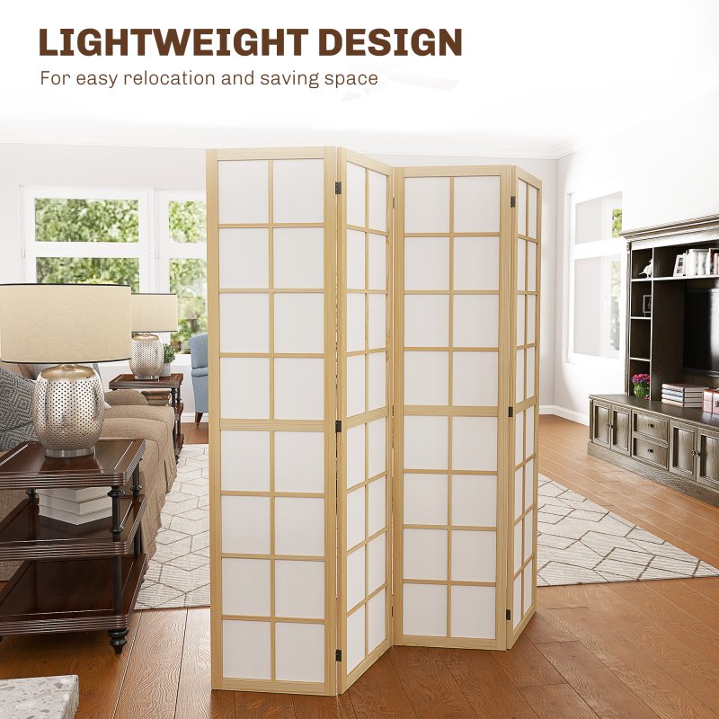 HOMCOM 4 Panel Folding Room Divider, Freestanding Privacy Screen, Indoor Room Partition for Living Room, Bedroom and Office, 160 x 170cm