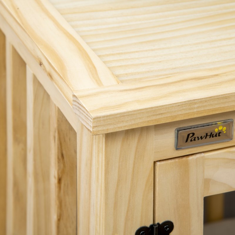 PawHut Wooden Dog Crate End Table w/ Double Doors, Furniture Style Dog Crate for Medium Dogs, Indoor Use w/ Soft Washable Cushion