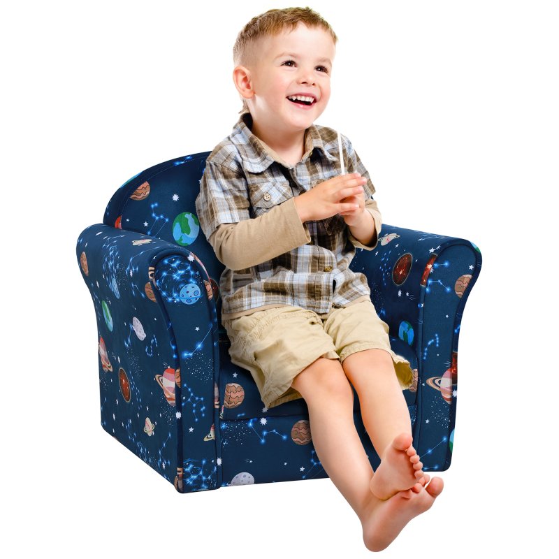 HOMCOM Children's Armchairs Toddler Chair Kids Mini Sofa Planet-themed w/ Non-slip Feet, for Bedroom, Blue