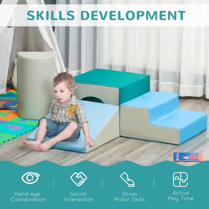 HOMCOM Baby Soft Play Set, 4 Piece Soft Play Equipment for Toddlers 12-36 Months, Climb and Crawl Foam Play, Kids Activity Play Toy, Multi-colored