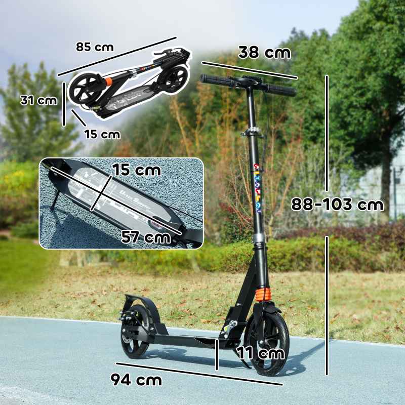AIYAPLAY Scooter for Kids Ages 6-12 Years, Foldable Kick Scooter with 4 Levels, Adjustable Handlebar, Dual Brake System, 200mm Wheels, ABEC-7 Bearings, Black