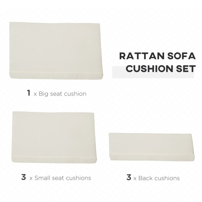Outsunny Outdoor Cushion Pad Set for Rattan Furniture, 7 Piece Garden Furniture Cushions, Patio Conversation Set Cushions ONLY, Lightweight and Durable, Cream