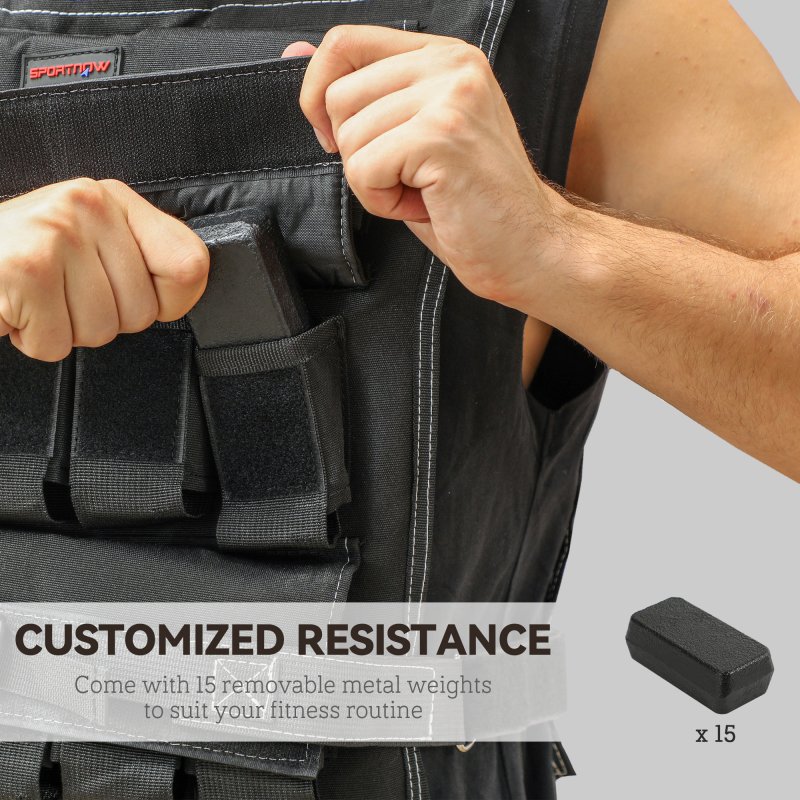 SPORTNOW 15KG Adjustable Weighted Vest, Weight Vest with 15 Metal Weights, Adjustable Straps and Reflective Strips, for Men and Women Running Cardio Exercise Strength Training